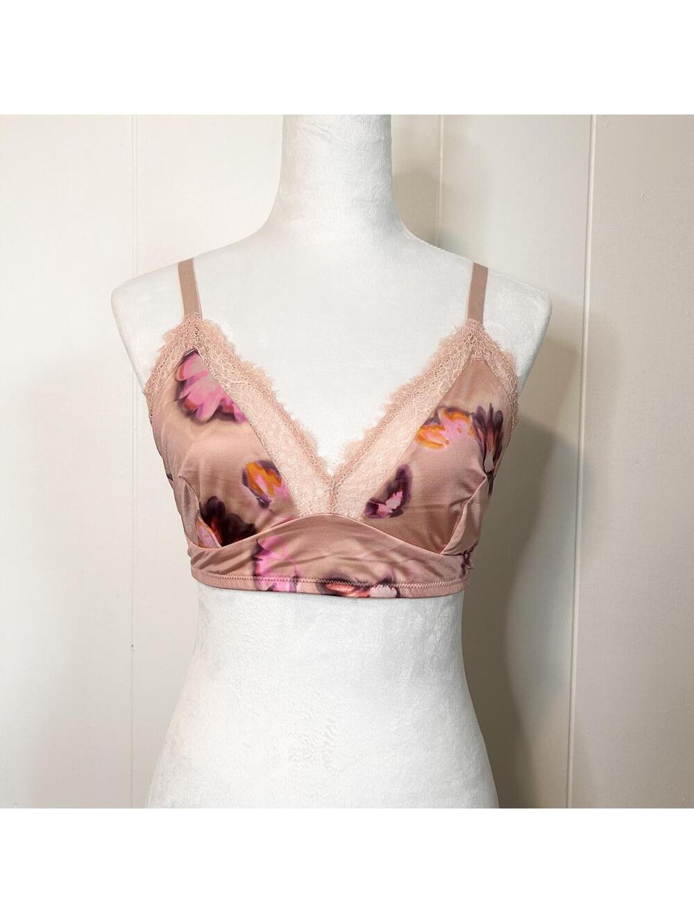 Auden Pink Floral Lace Trim Unlined Bralette Bra Intimates Women's Large